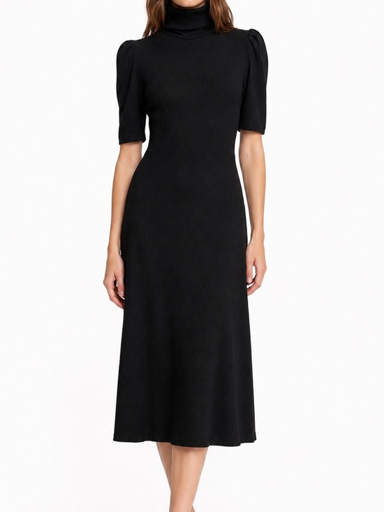 Zara Dresses & Skirts - Zara Ribbed Knit Turtleneck Fit & Flare Midi Dress Black Size M